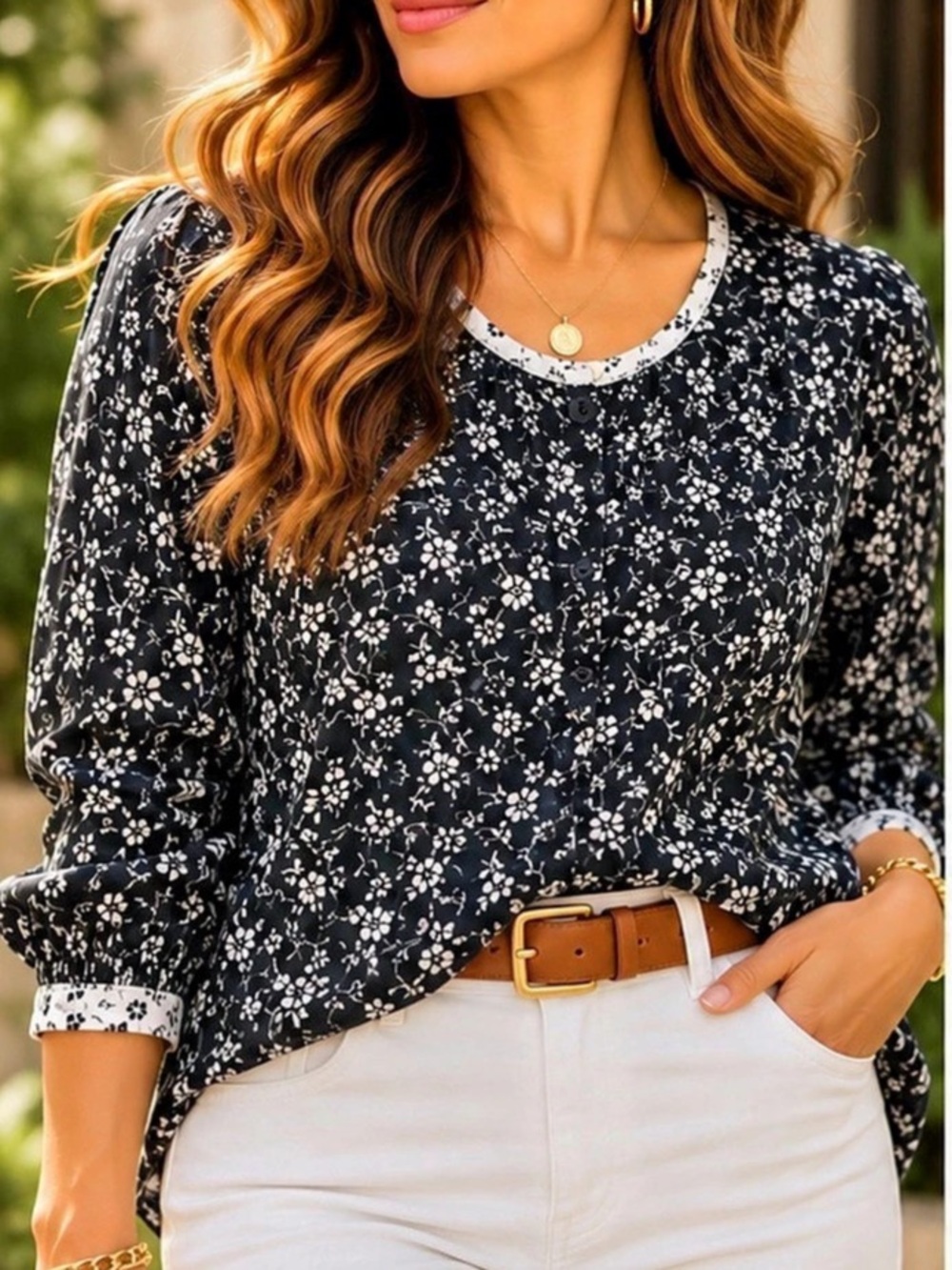 Madewell Black White Floral Button Blouse Size S